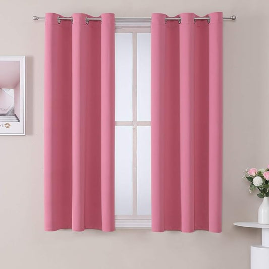 ChrisDowa Small Window Curtains 40 inches Long for Bedroom - Grommet Short Thermal Insulated Room Darkening Curtains for Kitchen (2 Panels, Pink, 29 x 40 Inch)