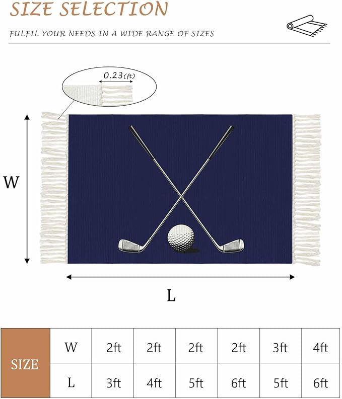 Navy Blue Hallway Runner Rug 2X6 Ft Kitchen Carpet, Washable Woven Sports Golf Ball Throw Carpet with Tassel, Non-Shedding Modern Minimalist Art Bedroom Laundry Rugs