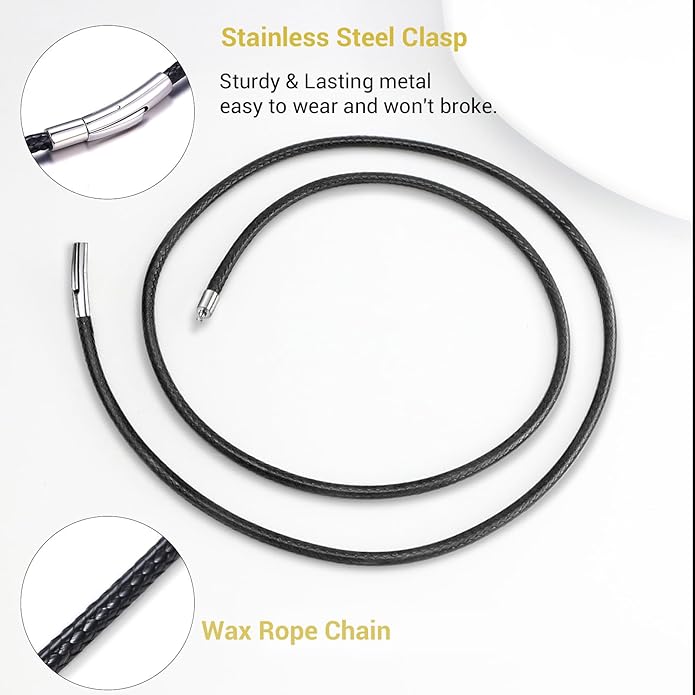 Leather Necklace Cord with Stainless Steel Clasp, Black/Brown Color Waterproof Wax Rope Chain 2mm 3mm Wide Braided Cord String Necklaces for Men Women 16"-30"
