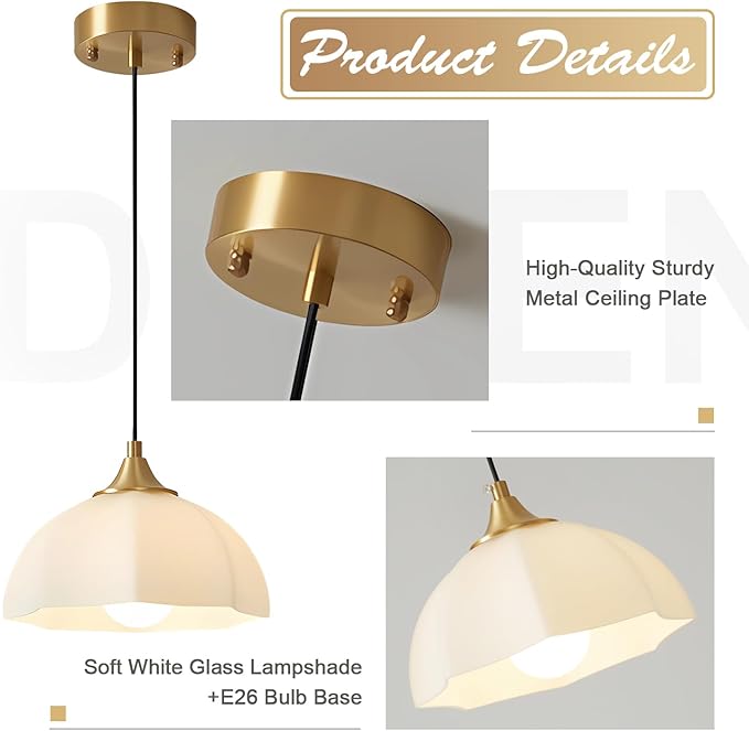 Mid Century Modern Pendant Light Kitchen Island Minimalist Gold Adjustable Ceiling Hanging Light Fixtures White Single Opal Glass Nordic Retro Dome Pendant Light for Dining Room MPL17-1 GD