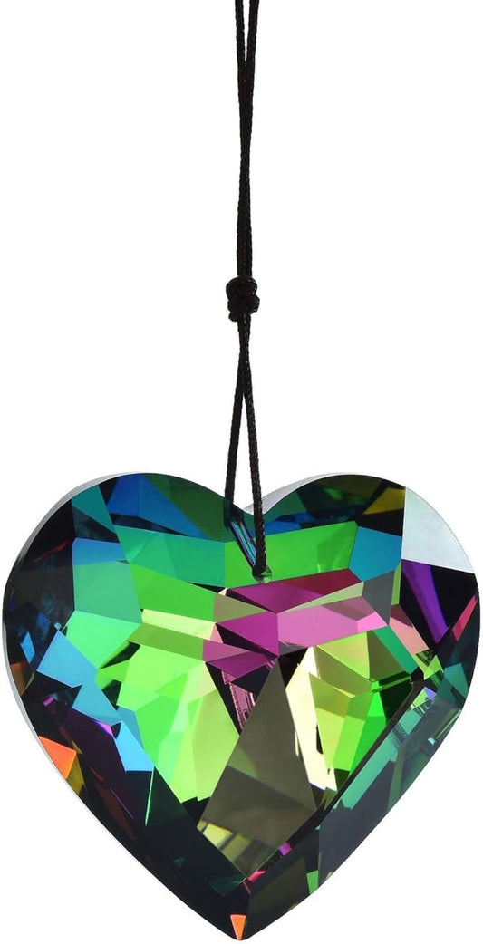 Colorful Heart Crystals Suncatcher Hanging Sun Catcher with Chain Pendant Ornament for Window Home Garden Christmas Day Party Wedding Decoration (Green)