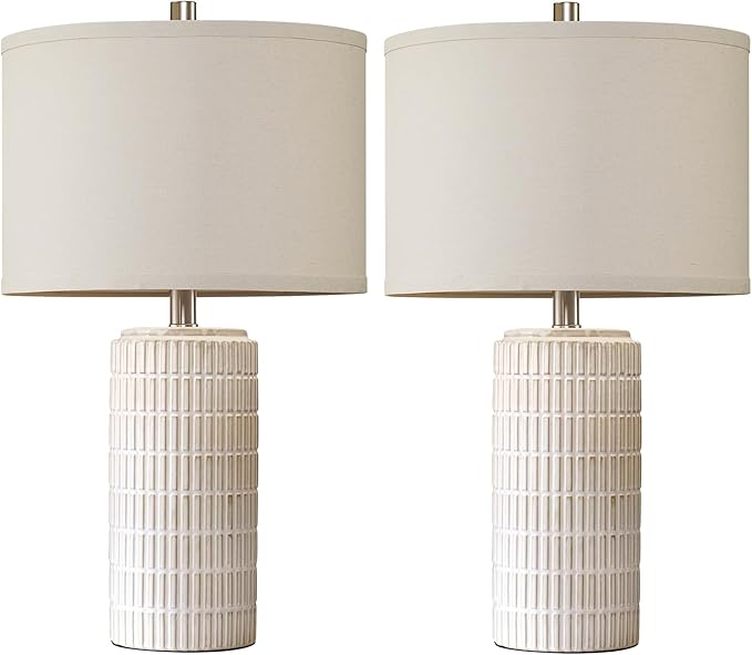 23'' Set of 2 Modern Ceramic Table Lamps for Living Room Bedroom, Nightstand Farmhouse Beige White Desk Lamp for Bedside End Table Entryway, 2 LED Bulbs Included