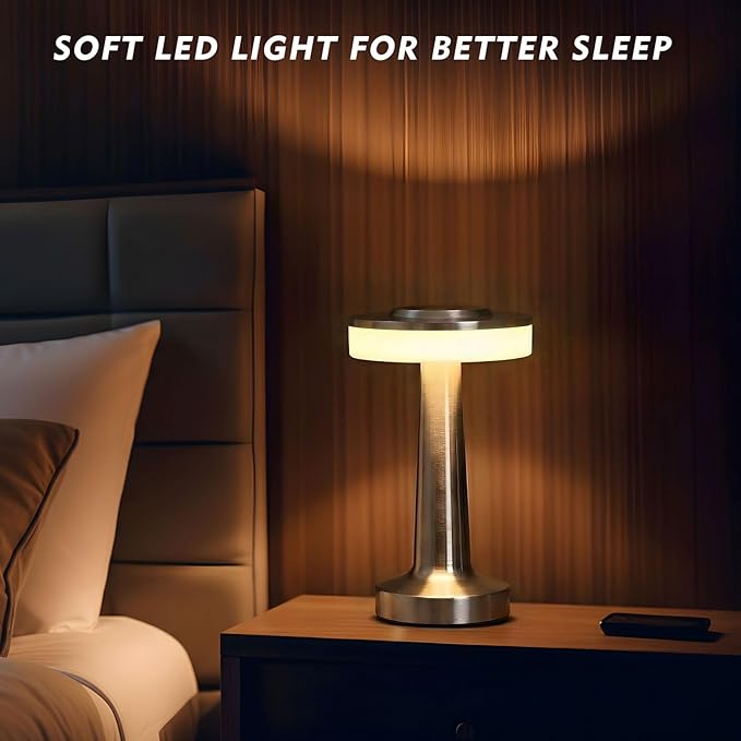 Riakrum 4 Pcs LED Portable Cordless Table Lamp with Touch Sensor 3 Color Stepless Dimming Rechargeable Battery up to 15 Hours Cordless Table Light Wireless Lamp for Nursery (Silver)
