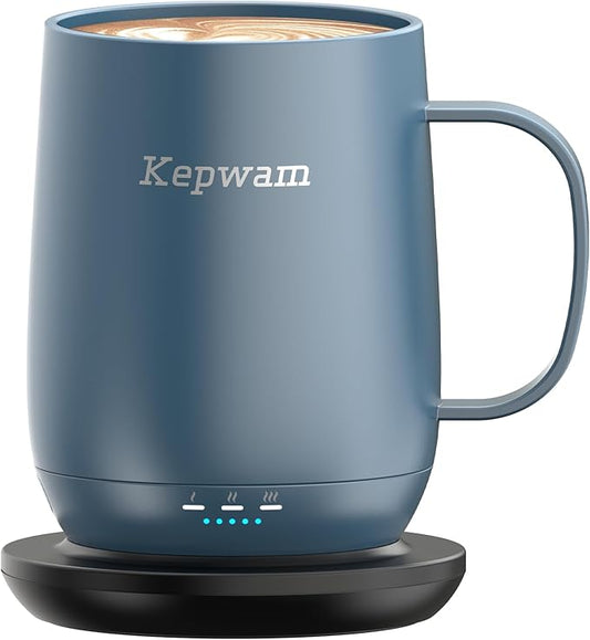 Kepwam Self Heating Coffee Mug T2, 16oz Smart Heated Coffee Mug, 150 Min Battery Life - Hot up to 149℉ Temperature Control Coffee Mug Warmer, Gifts for Dad Mom (No APP)