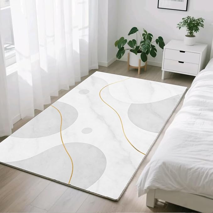 Minimalist Marble Rug - 5x6 Area Rug, Abstract Marble Area Rugs, Modern Luxury Carpet, Washable & Non Slip & Soft Rugs Home Decor