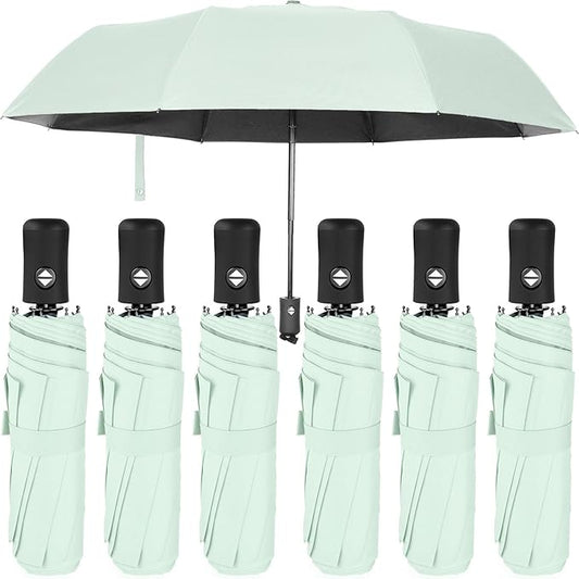 Jexine 6 Pcs Travel Compact Umbrella Automatic Open Close Windproof Small Light Backpack Purse Car Portable Collapsible Umbrella for Rain, Men Women