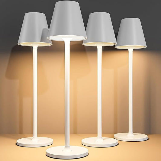4-Pack Cordless Table Lamps - 5000mAh Rechargeable Battery Operated Desk Lamp, 3-Level Dimmable LED Night Light for Bedroom, Dining, Restaurant - Metal Design(White 4PACK)