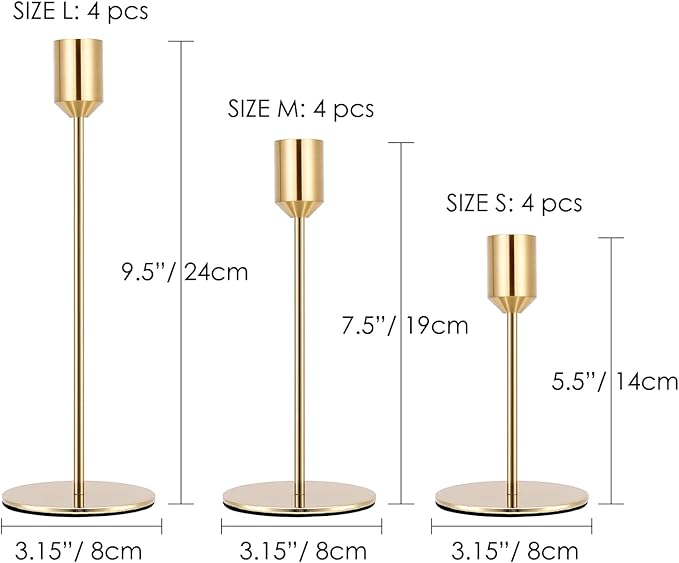Set of 12 Candle Stick Candle Holder Gold Candlestick Holders Metal Taper Candle Holders for Wedding Tables Centerpieces Candlelight Dinner Home Decor(Candles not Include)