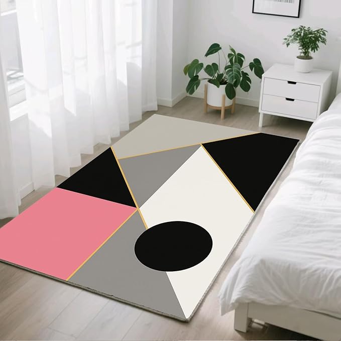 Abstract Geometry Rugs - 7x10 Area Rug, Modern Geometry Area Rugs, Minimalist Aesthetics Living Room Rug, Washable & Non Slip Large Rug Home Decor