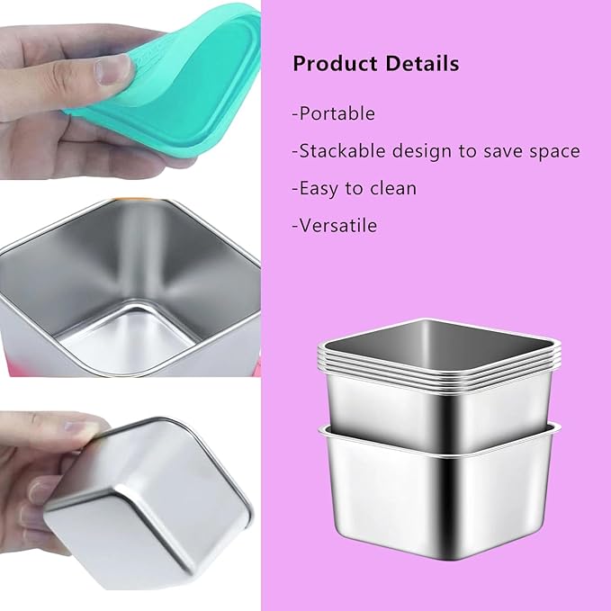 sagact 304 Premium Stainless Steel Snack Containers with Silicone Lids, Snackle Box Containers, Easy-Open Leak-Proof Kids for Taking Out for a Picnic, Lunch Box and Travel. (Red Orange Blue-3, 6 OZ)
