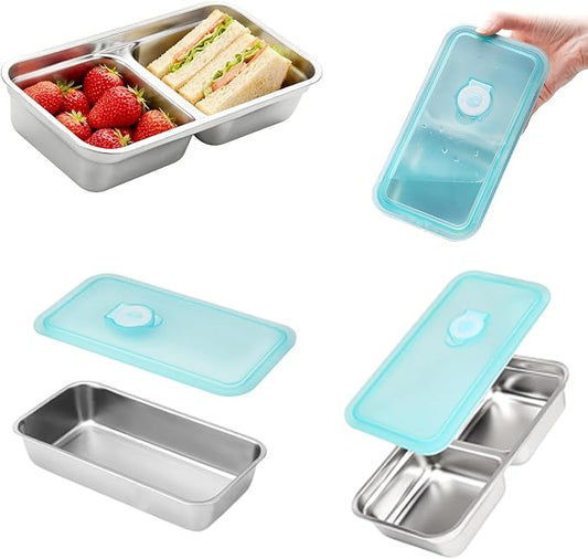 304 Stainless Steel Snack Containers, 100% Leadproof, Grab and Go Snack Containers, Food Grade, for Travel and Outdoor Camping, 1pc Single and 1pc Double Compartment, 2 PCS