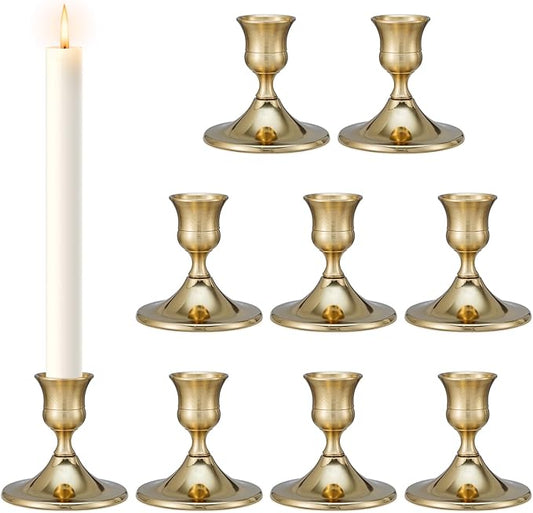 Taper Candle Stick Holder, 9PCS Brass Gold Candle Holders for Candlesticks, Vintage Metal Candlestick Holders for Dinner Room Table Centerpiece or Mantel Wedding Party Decor (9, Gold)