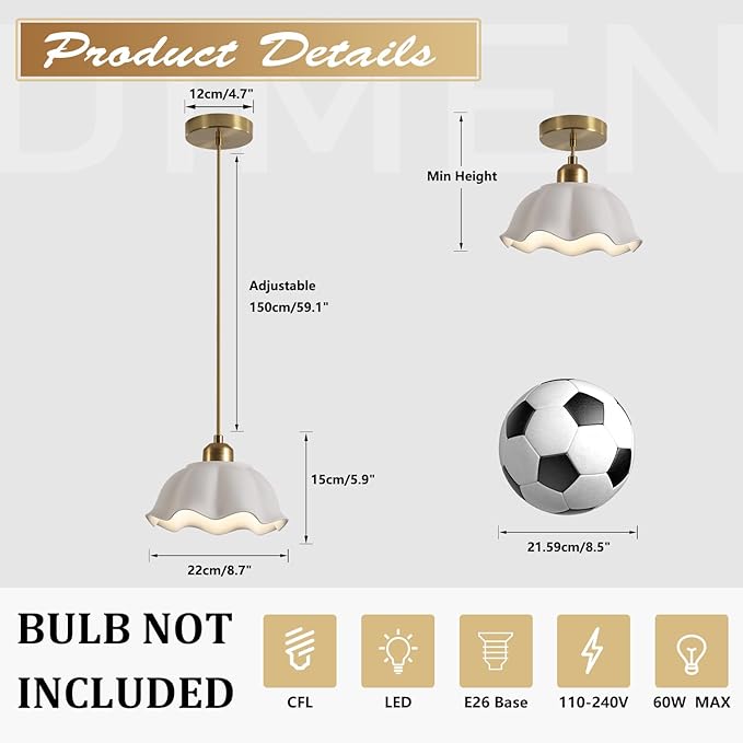 Modern Gold Milk Glass Pendant Light Mid Century Adjustable White Ceramic Hanging Light Fixture Vintage Brass Pendant Light Kitchen Island Nordic Hanging Lamp (2 Pack) MPL11-2 GD