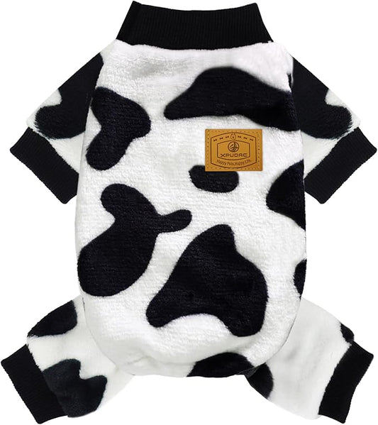 XPUDAC Cow Dog Sweater, Doggie Winter Clothes for Small Medium Dogs Girl Boy Fleece Dog Pajamas for Winter Christmas, X-Large