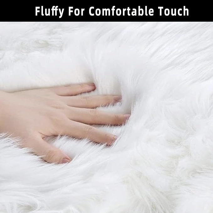 White Faux Fur Sheepskin Area Rug for Living Room Bedroom, 4 x 6 Feet Ultra Soft Shaggy Fuzzy Furry Carpet Chair Throw Large Rugs for Kids, Girls, Nursery Room Decor Dorms