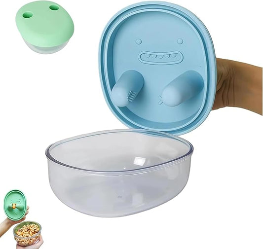 2-in-1 No-Mess Snack Container, Portable Food Storage Boxs, Reusable Snack Finger Box, Leak-Proof Silicone Lid Snacks Container, Keep Hands Clean, for Ideal for Travel, Office, Camping (Blue)