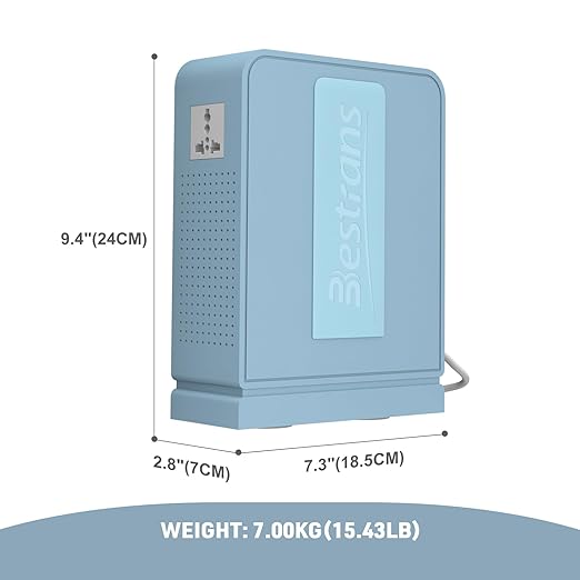 3000W Step Up Transformer 110v to 220v Converter, Heavy Duty Voltage Converter 110v to 220v with Dual Outlets, Overload Protection & Ultra-Quiet Design for Home Appliances, Light Blue