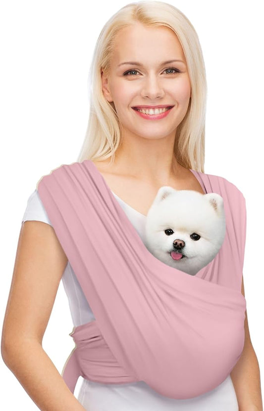 AnccoPlus Dog Carriers for Small Dogs, Front Facing Dog Sling Carrier, Hands Free Cat Carrier, Size Adjustable, Reducing Back Pain, Premium Cotton, Safe and Soft Dog Carrier (Plus, Light Pink)