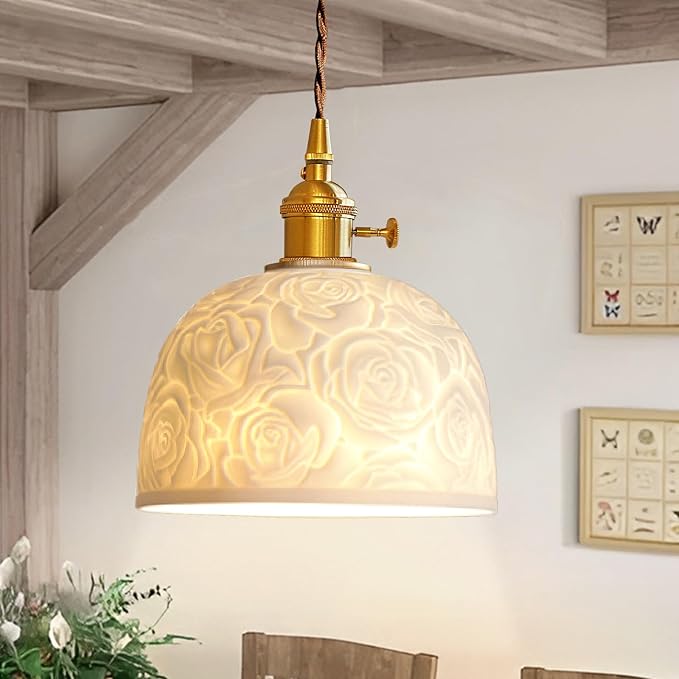 Vintage Ceramic Pendant Light, Mid Century Modern Mini Pendant Lighting, Farmhouse Vintage Ceiling Hanging Lamp, for Dining Room Girls Bedroom