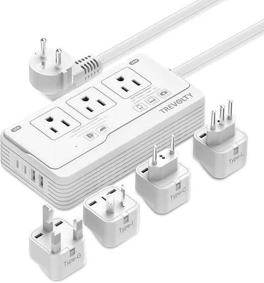 2000W Voltage Converter US to Europe for Hair Dryer, 220V to 110V Converter for European Travel with 3 AC 2 USBC 2 USBA Ports, European Travel Plug Adapter with Type C/G/I/L Power Plug