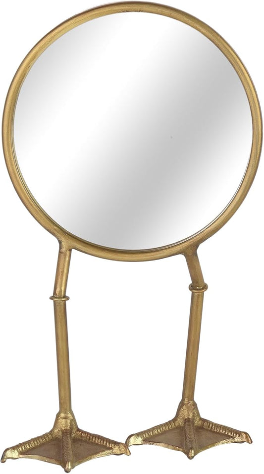 NIKKY HOME Vintage Gold Vanity Round Mirror with Duck Feet Stand, Antique Makeup Desk Small Tabletop Mirror for Bedroom Living Room Dressing Room