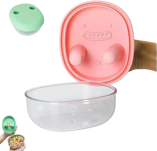 2-in-1 No-Mess Snack Container, Portable Food Storage Boxs, Reusable Snack Finger Box, Leak-Proof Silicone Lid Snacks Container, Keep Hands Clean, for Ideal for Travel, Office, Camping (Pink)