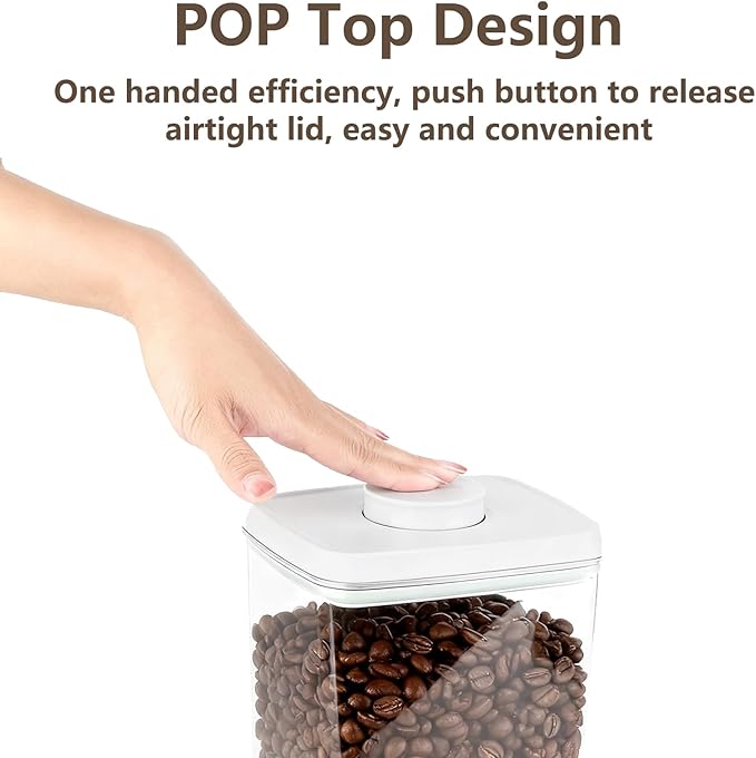 Hontent Large Pop Airtight Food Storage Containers Set with Lids 4.2Qt/4L Food Containers with Scoop, Kitchen Pantry Organization and Storage, BPA Free Stackable Cereal Container (4 * 4.2Qt)