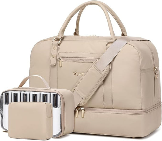 Wogarl Weekender Bags for Women Large Canvas Overnight Bag Travel Duffel Bags Carry on Shoulder Weekend Bag with Shoe Compartment for Travel Night Flight Daily Use