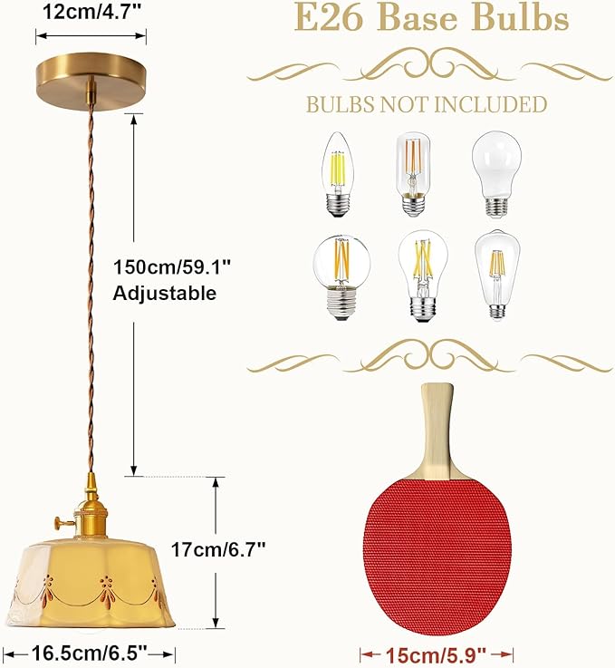 Ceramic Pendant Light, Modern Ceiling Hanging Lamp with White Ceramic Lampshade, Adjustable Farmhouse Pendant Light for Kitchen Island Bedroom Restaurant