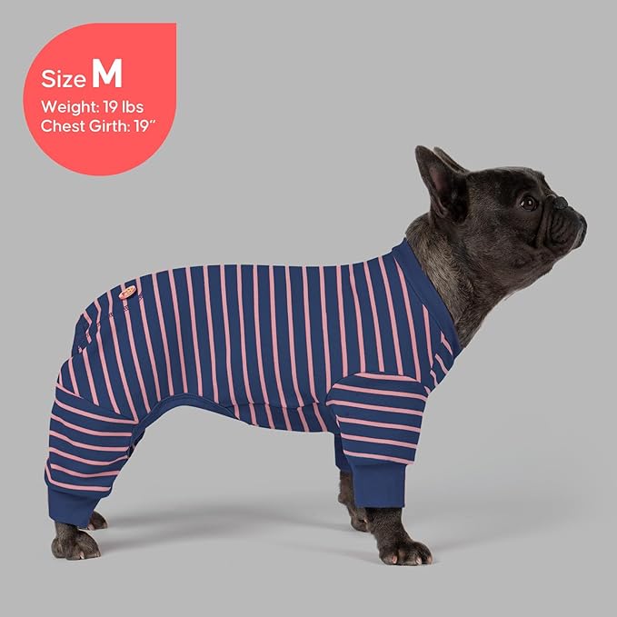 KYEESE Dog Pajamas, Striped Velvet Fleece Pet Jumpsuit, Soft Doggie Jammies, 4 Legs PJS Stretchable Dog Pajamas, Pet Costumes Comfortable Sleepwear for Small Dogs,Navy Blue Striped, X-Large