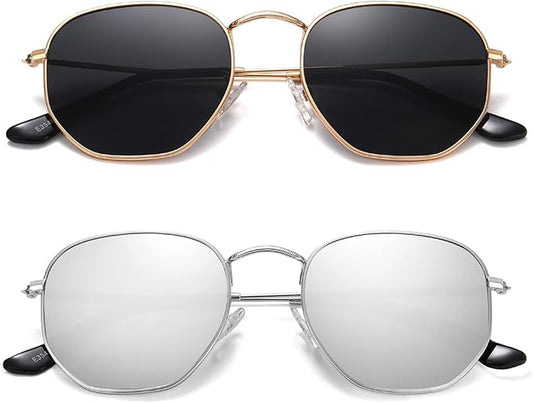 MEETSUN Polarized Hexagon Sunglasses for Women Men Polygon Square Sun Glasses UV400 Protection Metal Frame