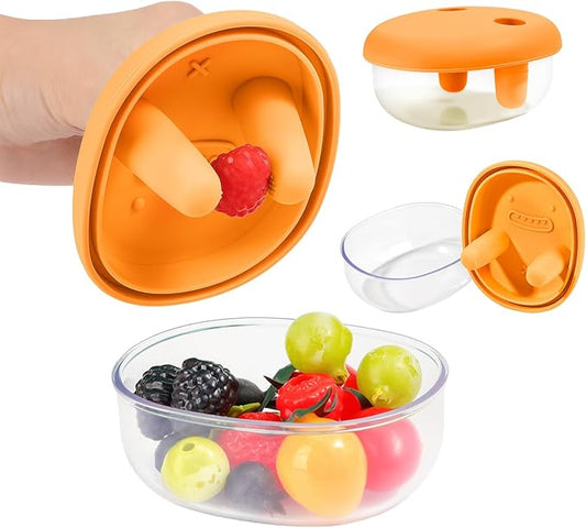 2-in-1 No-Mess Snack Container, Portable Food Storage Boxs, Reusable Snack Finger Box, Leak-Proof Silicone Lid Snacks Container, Keep Hands Clean, for Ideal for Travel, Office, Camping (Orange)