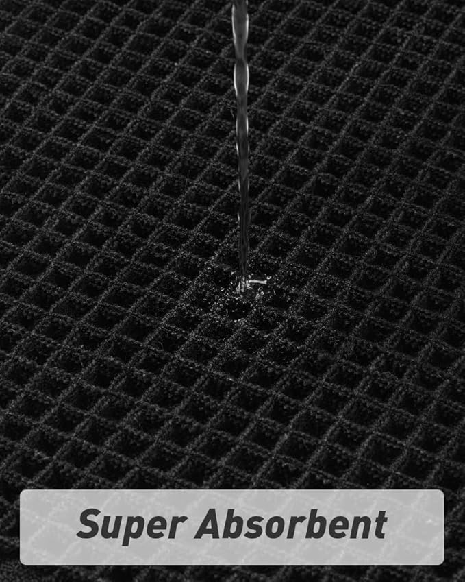 AMOAMI Upgraded Waffle Bath Mat, Super Absorbent Non Slip Bath Mats for Bathroom Floor, Machine Washable Bathroom Rugs with Tassels, Rubber Backed Bathroom Mats, Ultra Soft, 17" x 24", Black
