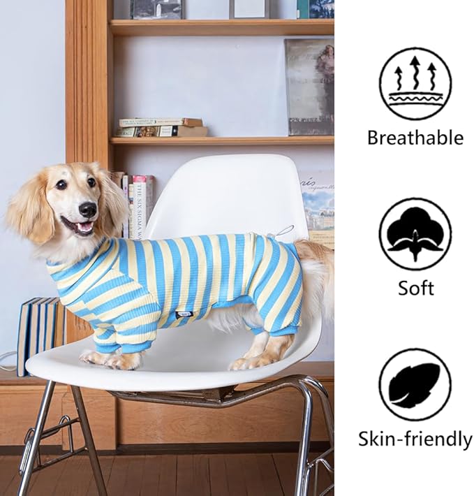 HowlyWoof Dachshund Dog Shirt, Thin Striped Base Layer Onesie for Wiener Dogs, Lightweight All-Season Wear, Soft & Comfy Fit for Doxie and Short-Leg Breeds (Pink&Grey, Size 3(16-21 lbs))