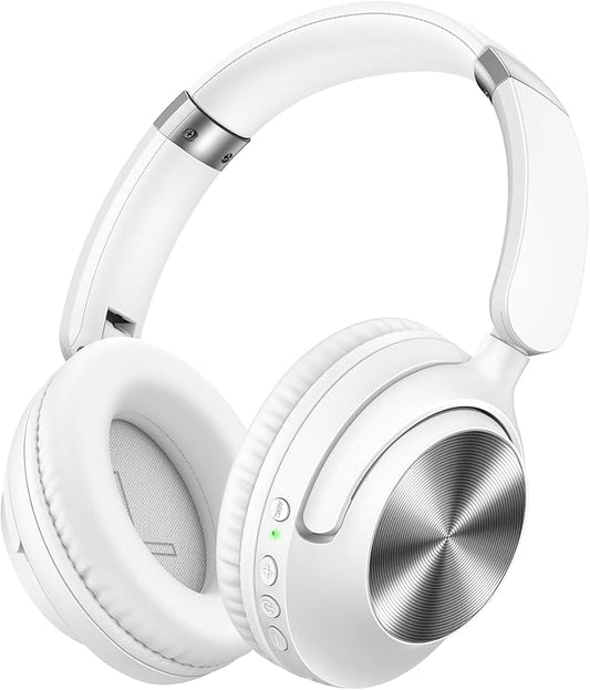 TAGRY Hybrid Active Noise Cancelling Bluetooth Headphones 100H Playtime Wireless Over Ear Headphone with Fast Charging Hi-Res Audio Headsets Comfort Earcups for Commute Travel Office Phone PC White