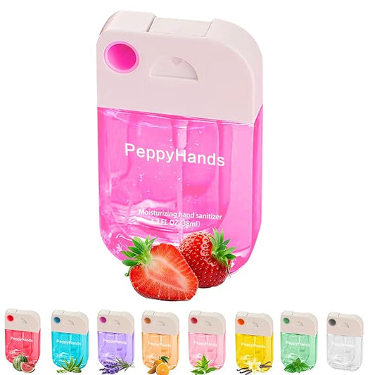 PeppyHands Hand Sanitizer, Hand Sanitizer Spray, Hydrating Spray for Hand, Portable Sanitizer spray Set ﻿for Travel Size, 500-Sprays Each Multi-Flavor (Strawberry.)
