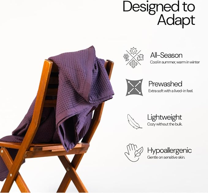 Salt Earth GOTS Certified 100% Organic Cotton Throw Blanket, 90" X 90" Blankets & Throws for Bed, Throw Blanket for Couch,Modern & Cozy Blanket, All Season Waffle Blanket, Soft Blanket (Plum Perfect)