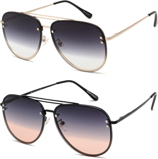 Trendy Oversized Aviator Sunglasses for Women 2025, Cute Retro Aviator Sun Glasses UV Protection Big Shades VF2203