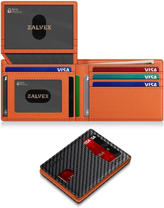 Wallet for Men Slim RFID Blocking Leather Credit Card Holder Wallet for 14 Cards, Bifold Minimalist Thin Wallet with 2 ID Windows & Cash Slot, Front Pockt Carteras Para Hombres, Birthday Gifts for Men