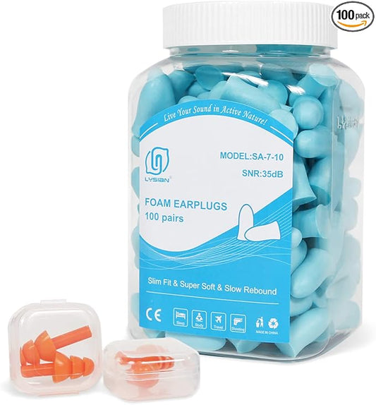 LYSIAN Slim Fit Foam Ear Plugs for Sleeping Women, Kids Small-100 Pairs, 35dB SNR Noise Reduction Earplugs Disposable for Sleep, Snoring, Work, Shooting Loud Noise, Lake Blue