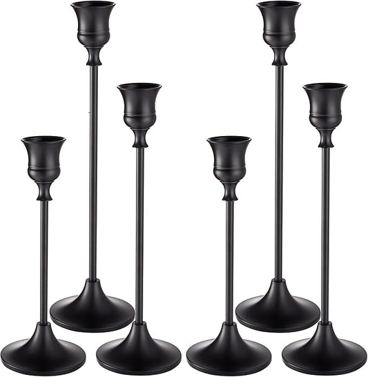 Willceka Black Candlestick Holders, Taper Candle Holders, Set of 6 Matte Black Candle Holder Set, Vintage Table Centerpiece for Wedding Christmas Holiday