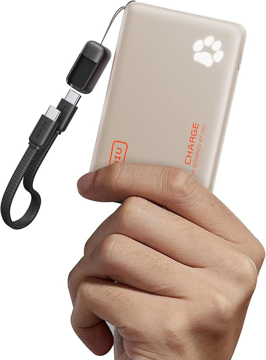INIU Portable Charger, Ultra Slim 10000mAh 45W PD Power Bank, USB-C Fast Charging Mini Battery Pack, Travel Trip Accessories Ship Essentials for College Students Travelers Teen Boys Girls, Beige