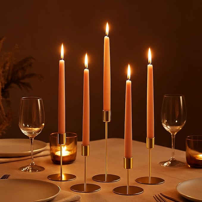 Smtyle Gold Taper Candle Holders for Candlesticks Set of 5 Matte Finial for Wedding Dining Table Centerpiece,Golden Birthday Gifts Decor