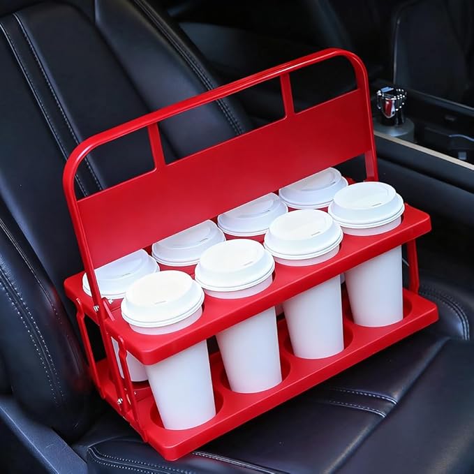 musbus Reusable Drink Carrier with Handle for Delivery Drivers, Portable Cup/Coffee Holder Accessories for Delivery, Foldable Drinks Caddy with Tray, Car Durable Plastic Festive Bottle, Vacation