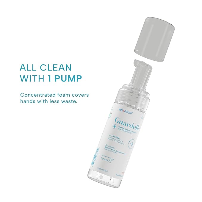 Well Before Guardelle, Alcohol-Free Foaming Hand Sanitizer - 97% Water, Non-Sticky Micro-Foam, 1.75 fl oz (Pack of 1)