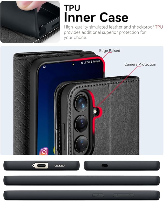 OCASE Compatible with Galaxy S25 Wallet Case, PU Leather Flip Folio Case with Card Holders RFID Blocking Kickstand [Shockproof TPU Inner Shell] Protective Phone Cover 6.2 Inch 2025, Black