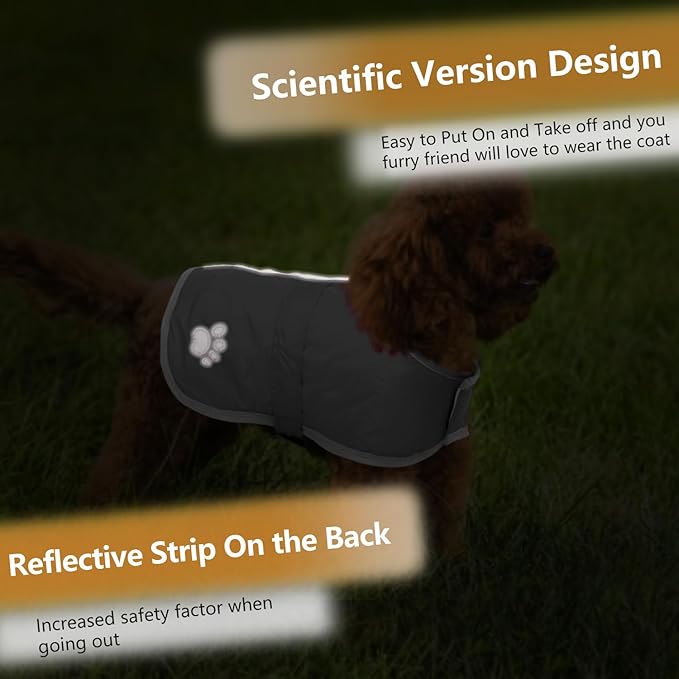 Queenmore Dog Winter Coat, Cold Weather Fleece Jacket for Dogs, Waterproof Reflective Reversible, for Small, Medium and Large Dogs (Grey, XS)