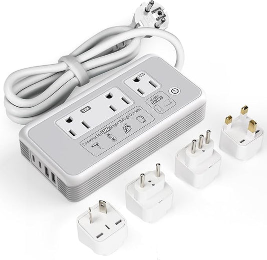 220V to 110V Voltage Converter, 2000W Adapter US to Europe International Travel, Mapambo Universal Voltage Converter with 4 USB Charger (2 USB C), 3 AC Sockets and EU/UK/AU/IT Plug Power Adaptor