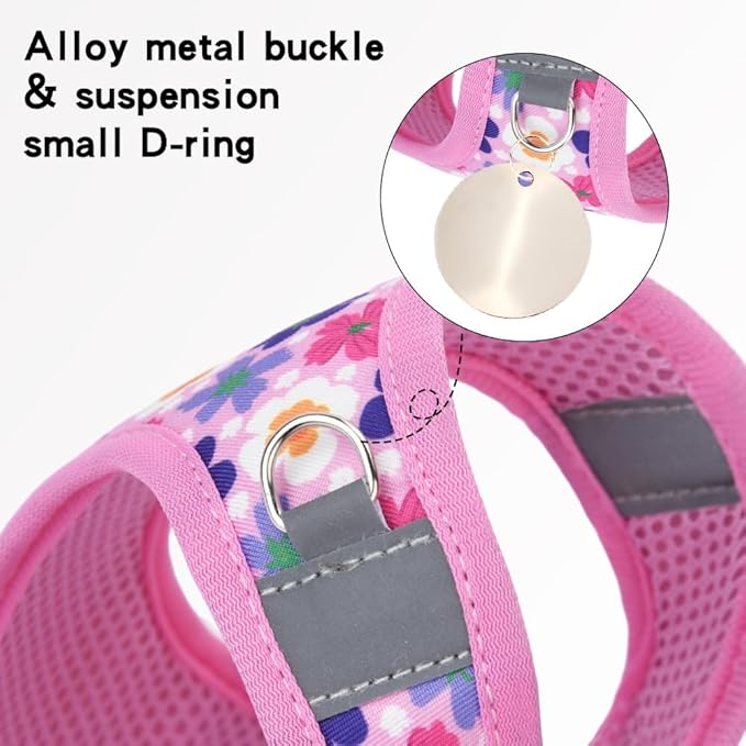 Step in Dog Harness and Leash Set, Flower Adjustable Easy Walk Puppy Harnesses, Soft Mesh No Pull Pet Vest Harness for Small Medium Dogs(Flower, M)
