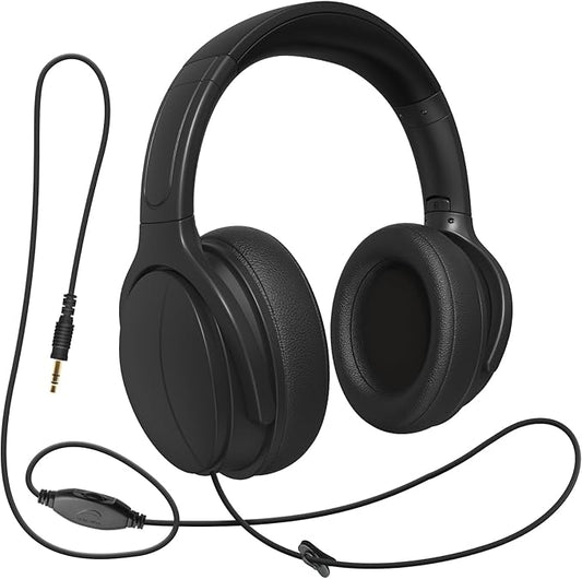 Long Cord Tv Headphones for Seniors with Volume Control Wired Over The Ear Headphone Corded Extra Long Cord Length Universal 3.5mm AUX Audio(10FT)